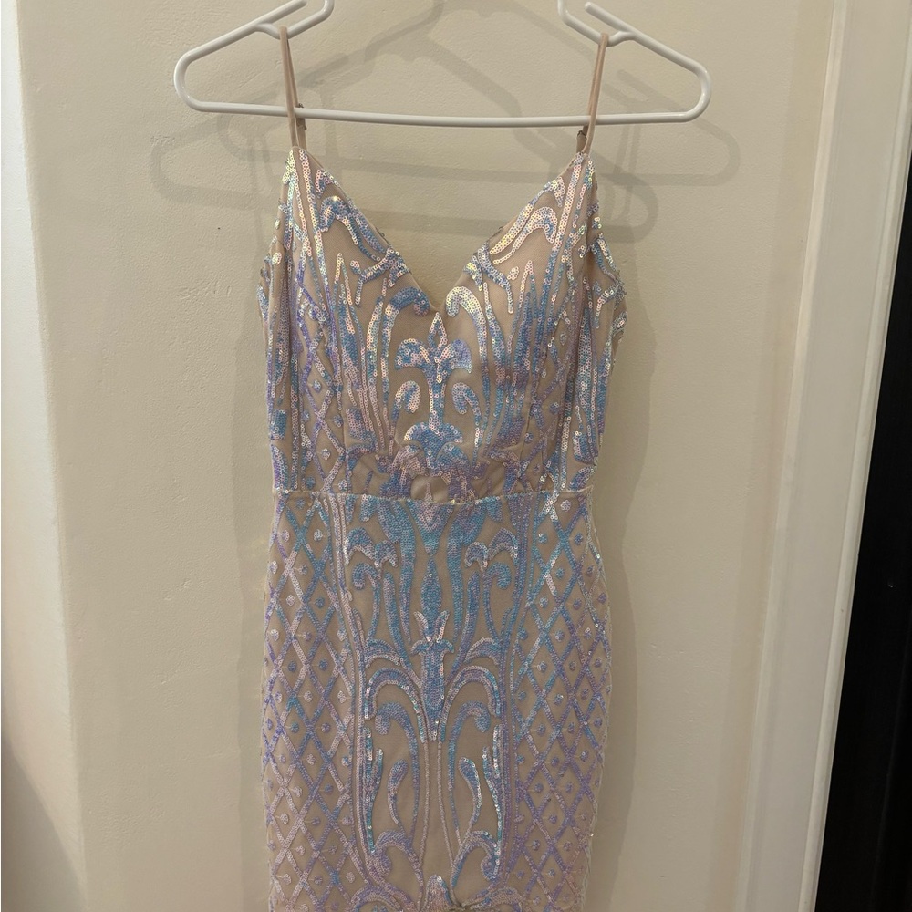 Windsor Silver and Blue Sequin Slip Dress
